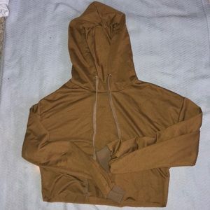 distressed cropped hoodie mustard color